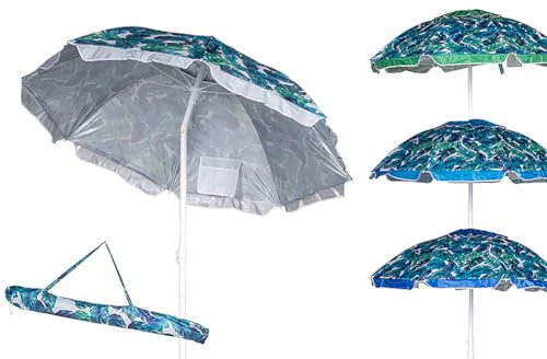 BAKAJI Ombrellone da Mare Spiaggia Giardino Diametro 180cm con Palo in Acciaio Reclinabile 8 Stecche Rivestimento in Tessuto Nylon Anti UV Bicolore Sistema Air Vent 4 Colori Assortiti Coveri