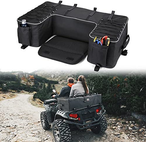 KEMIMOTO ATV Storage Bags ATV Rear Seat Bag Rack Bag Water-Resistant w/Cushion Removable Built-in Frame ATV Cargo Bag Large Four Wheeler Gear Bag Back Seat for Passenger