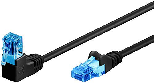 Goobay 51527 - Cavo patch CAT 6A, spina 90°, Ethernet, Playstation, Xbox, cavo LAN, DSL, U/UTP, RJ45, nero, 0,25 m