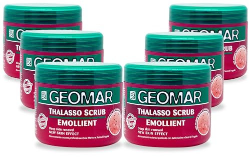 GEOMAR | Emollientes Thalasso Peeling, Tiefenerneuerung der Haut, Neuer Hauteffekt, mit Meersalz, Erdbeerkernen und Spurenelementen aus dem Toten Meer, Made in Italy, 6 x 600 g