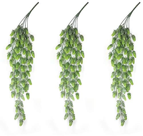 AIVORIUY 3pz Luppolo Artificiale Fiore Ghirlanda di Vite Finta Fiore Pianta Artificiale Appeso a Parete Vite Luppolo Smerigliato Verde Decorazione per Interni Esterni Portico Nozze Giardino Festa