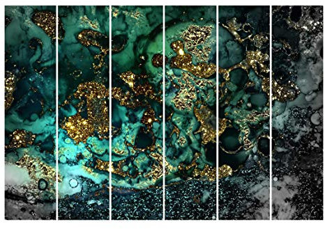 Bilderwelten Schiebegardinen Set Goldene Meeres-Inseln Abstrakt 6 Flächenvorhänge 250 x 360cm Wandhalterung
