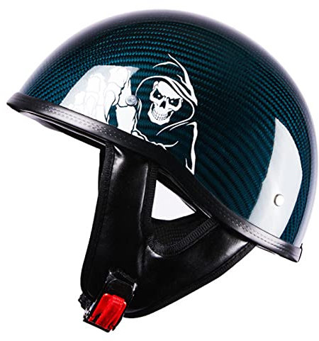 Jethelm Motorradhelm Kohlefaser Retro Offenes Erwachsener Scooter Helm Vintage Halber Helm Halboffenes Gesicht Schützen Helm Sommer Unisex Motorrad Scooter DOT/ECE Zertifizierung,Grün