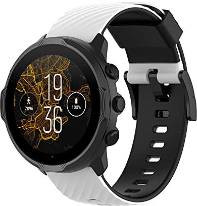 Yikamosi 24MM Dual Color Schnellverschluss Weiches Silikon rostfreiem Metallverschluss Ersatzbänder für Frauen und Männer Kompatibel mit Suunto 7/Suunto 9/9 Baro,Weiß/schwarz