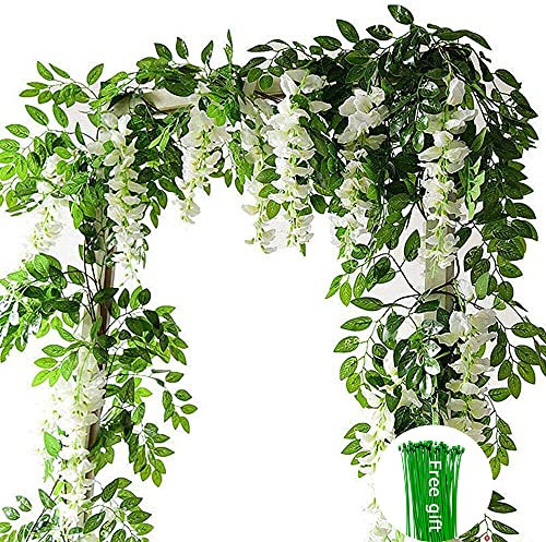 2 pièces de vigne de fleur artificielle 2M/6.5 pieds fausse glycine suspendue guirlande de vigne de fleur de vigne, utilisée pour la décoration murale, mariage à la maison, jardin, décoration de fête