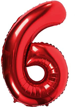 Folienballon Rot nummer 6, Riese Luftballon Geburtstag 100cm, Folienballon Zahl ideal für Party, Jubiläum, Geburtstag, Zahlenballon, Helium