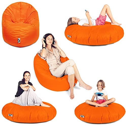 PATCH HOME Patchhome Sitzsack 2 in 1 Sitzkissen Bodenkissen für Erwachsene & Kinder - Gaming mit Füllung Kissen Sessel BeanBag (Ø 100cm, Orange)