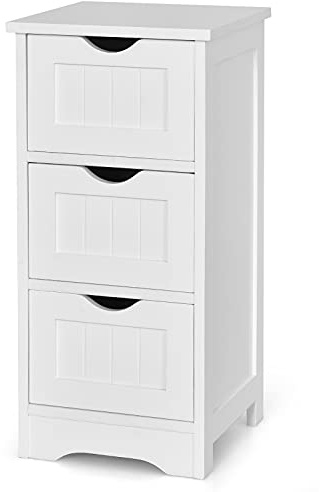 Multigot Bathroom Storage Cabinet, Freestanding Slim Floor Organizer Unit with 3/4 Drawers, Space Saving Wooden Cupboard for Bathroom Living Room Entryway (White, 3-Drawer Cabinet)