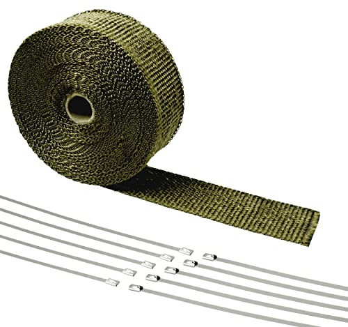 DL-Racing 10m Basalt Auspuff Hitzeschutz Band - 50mm breit - Krümmerband Auspuffband mit 10 Edelstahlbinder