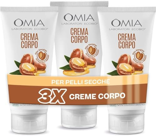 Omia, Eco Bio Körpercreme mit Marokko-Arganöl, für trockene, nährende und samtige Haut, silikonfrei, dermatologisch getestet - 3 Flaschen à 200 ml - Exklusives Amazon