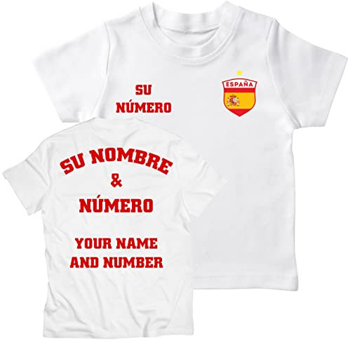 lepni.me Camiseta de Fútbol Personalizada para Niños España | Su Nombre y Número | Bandera española, Insignia | Campeonato de Europa de fútbol 2024 (9-11 años Blanco Multicolor)