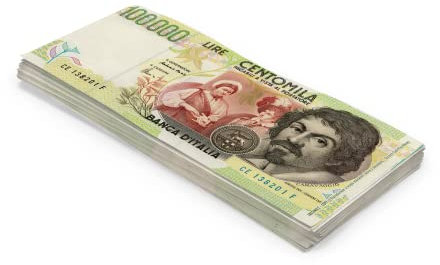 Scratch Cash 100 x ₤ 100.000 Lira Spielgeld (Reale Größe)