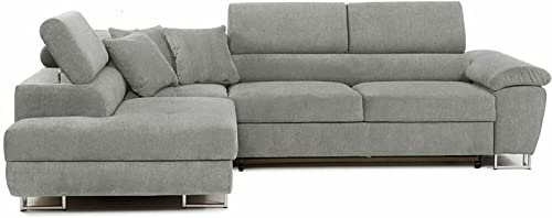 Ashbourne Sofa Bed with Storage | Corner Sofa | Double Sofa Bed | Grey or Grey & Black Fabric | Warranty Included (Left Hand Facing, Grey)