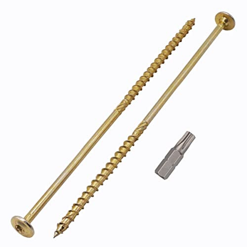 Marcopol Lot de 12 vis à bois en acier galvanisé avec tête Torx et tête gaufrée Vis à bois partiellement filetées 6,0 x 200 mm Jaune