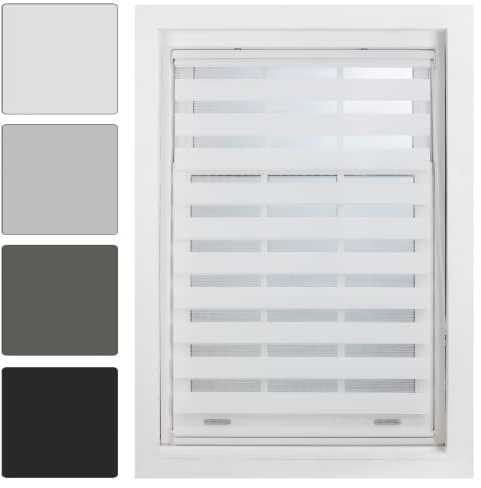 FURNISHED Day Night Blinds Made to Measure - Zebra Roller Blind Double Vision Fabric Quick Install Window Shades - Day and Night Blind, White, 60W x 210H cm