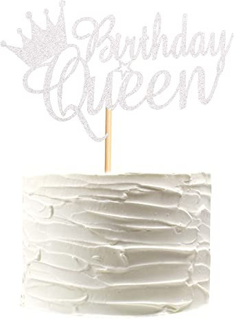 Arthsdite Silver Glitter Birthday Queen Cake Topper, 1pc, Multi-purpose, Ideal for Cakes, Birthdays, Weddings, Graduations, Baby Showers, Silver