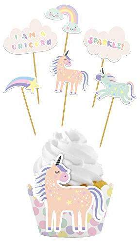 Folat Set di decorazioni per cupcake Unicorns & Rainbows-12 pezzi, Multicolore, 68303
