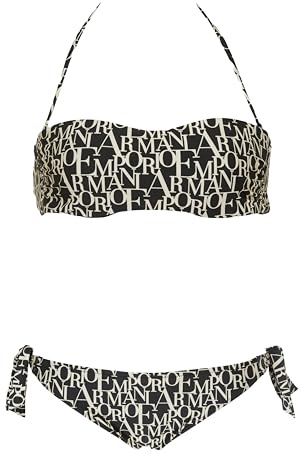 EMPORIO ARMANI Bandeau Bikini Set, Nero/Logo Mandorla, L Donna