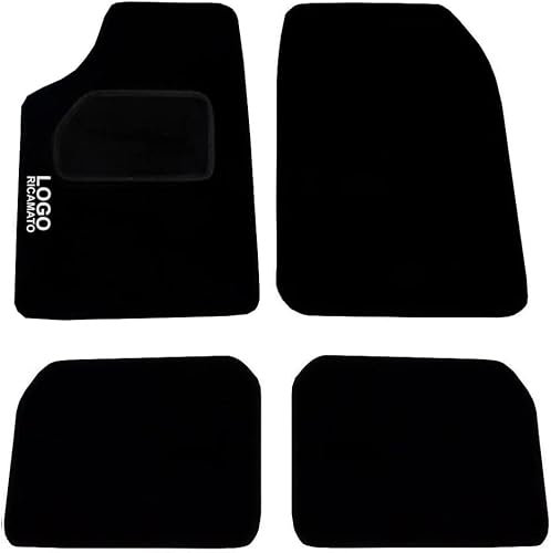 Rebeca Shop® Auto-Fußmatten für Twingo erste Serie, aus schwarzem Teppichstoff, anpassbar, mit gesticktem Logo, verstärkter Absatzschoner