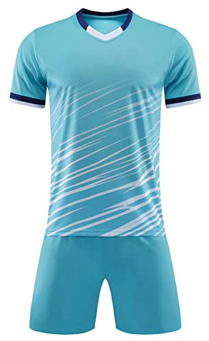 iiniim Kinder Jungen Fußball Trainingsanzug Sportanzug Schnelltrockend T-Shirt + Shorts Sport Set für Jogging Fussball Trikot Basketball Kleidung A Türkis 128-134
