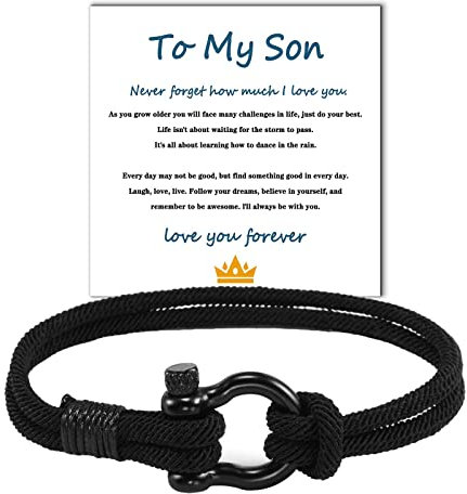 SUNSH Braccialetto nautico per vostro figlio Fibbia a ferro di cavallo vintage intrecciata a mano Corda nautica milanese 9 pollici Bracciale opzionale Mamma e papà Regali ispiratori per figlio