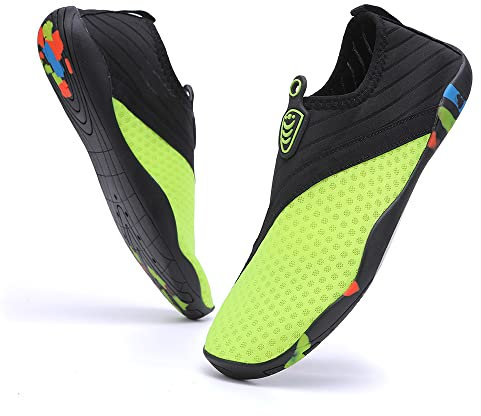 Vsufim Schnell trocknende Wassersport, Barfußschuhe, Aqua-Socken für Schwimmen, Strand, Pool, Surfen, Yoga, für Damen und Herren, Schwarz/Limettengrün, 6.5 Women/5.5 Men