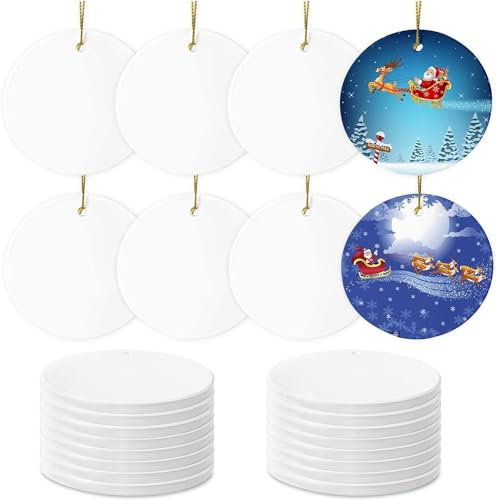 Sublimation Keramik Ornament Rohlinge - Bulk Scheiben für Hitzepresse Druck - Weiß Rund Porzellan - Personalisierte Weihnachtsbaum Andenken Handwerk