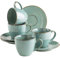 MÄSER Serie Nottingham, Vintage Kaffeetassen Set für 4 Personen, Untertassen mit unregelmäßigen Rundungen im Retro Look, Steinzeug, Türkis-Grün