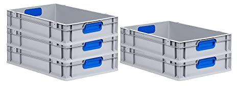 PROREGAL SuperSparSet 5x Eurobox NextGen Color | HxBxT 12x40x60cm | 23 Liter | Griffe blau geschlossen | Glatter Boden | Eurobehälter, Transportbox, Transportbehälter, Stapelbehälter
