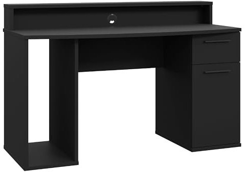 Flair Furnishings - Compact Gaming Desk with Drawers, Sturdy Gaming Computer Desk with Drawers for Multi-Screen Setup, Integrated LED Lights, 140cm Long, 65cm Wide (Black)