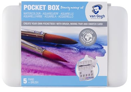Van Gogh Coffret aquarelle, 5 godets, pinceaux et plateaux mélangeurs pour couleurs primaires, haute pigmentation, idéal pour les artistes