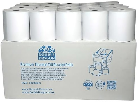 Double Dragon Lot de 5 rouleaux de papier thermique de qualité supérieure,80x80 mm, machine à cartes de crédit PDQ,Pour imprimante Epson Citizen Toshiba Star TSP TH243 CBM232 CBM233 CBM253 ecru