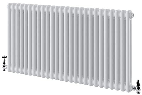 Go Bathrooms Utopia White Horizontal Radiator 600 x 1370mm Traditional Cast Iron Style 2 Column White Central Heating Living Room Radiator