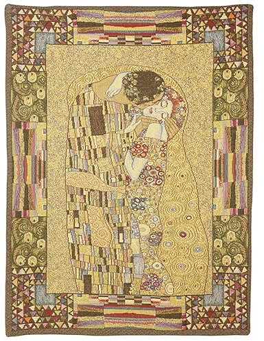 Metrax Belgian Tapestrie gewebter Wandbehang 90 x 70cm Der Kuss nach Gustav Klimt Gobelin