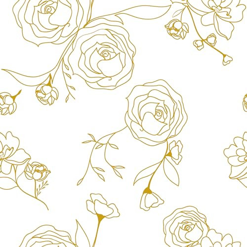 Safiyya Contact Paper Floral Wallpaper Gold and White Contact Paper Peel and Stick Wallpaper Boho Flower Contact Paper for Cabinets Covering Vinyl Rolls 78.7x17.3
