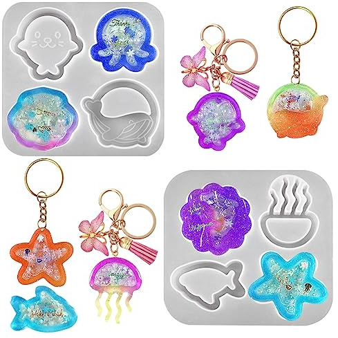 Zayookey 2 Pezzi Stampi Shaker per Resina, Marino Animale stampo silicone shaker Quicksand Resin Mold, Stampi per Resina Epossidica per Fai da Te Portachiavi Gioielli Pendente (Bianco)