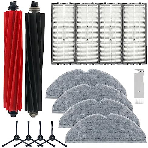 Home Times Zubehör-Set für Roborock S8, S8+, S8 Pro Ultra, 2 Gummibürsten, 4 Hepa-Filter, 4 Seitenbürste, 4 Wischtücher 14.tlg
