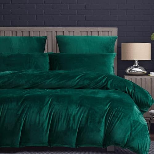 Luowei Warme Bettwäsche 135x200cm 4 Teiling Dunkelgrün Fleece Plüsch Flauschig Winterbettwäsche Set Fleece Warme Bettwäscheset 2 Bettbezüge 135x200cm + 2 Kissenbezüge 80x80cm mit Reißverschluss