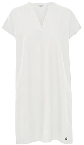 OXMO OXANETTE Damen Freizeitkleid Kleid T-Shirtkleid aus Leinen und Viskose V-Ausschnitt Gerade geschnitten Regular Fit, Größe:38, Farbe:Off White (114800)