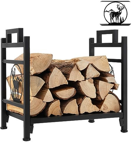 COSTWAY Range Bûche Intérieur, Porte-Bûches Métal Charge 30 kg pour Rangement Bois Intérieur, Porte Bûche Cheminée pour Poêle, Foyer, Motif d'Élan, 46 x 33 x 46 cm(Élan)