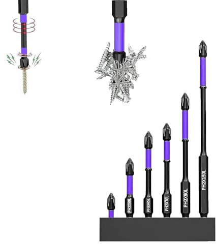 D1 Anti-Slip and Shock-Proof Bits with Phillips Screwdriver Bits, 6/12-Piece Phillips Magnetic Screwdriver Bit Set for Power Screwdriver Impact Drill (1 Pcs)