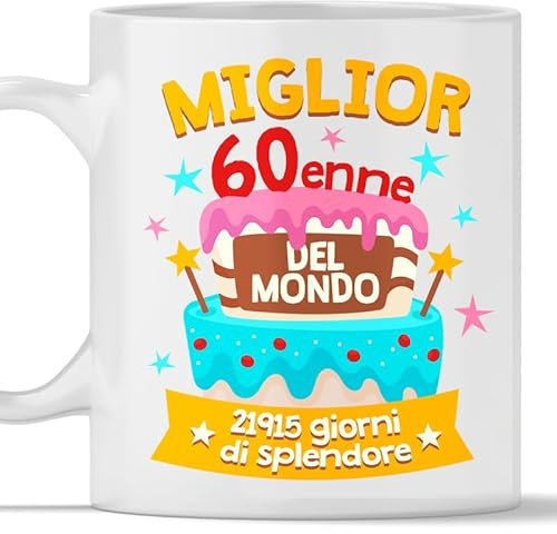 TeeDesign Tazza Divertente e Colorata 60 anni. Idea Regalo Gadget simpatico per Compleanno nonno, nonna, pensionato pensionata collega. Idea Regalo di Natale - 60 anni
