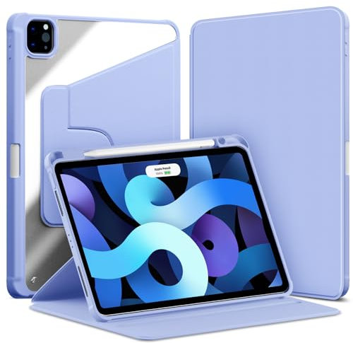 VAGHVEO Funda Giratoria para iPad Pro 11 Pulgadas 2022/2021/2020/2018 con Portalápiz, iPad Air 11 M3 2025/ M2 2024 / Air 10,9 5ª/4ª Gen. Carcasa de Libro de Giratorio 360 Grados Cover, Gris y Morado