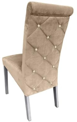 Ares Meble Samt Stuhl - Esstisch Stühle - Dining Chair - Esszimmerstuhl Holz - Küchenstühle, Wohnzimmer Stühle - Glamour Polsterstuhl Esszimmer - Essen Stuhl - Esszimmerstühle Beige - Weiß