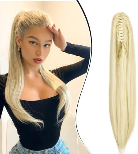 Dcbaboo Ponytail Extension Pferdeschwanz Haarteil Zopf Extension mit Klammer Gerade Lang Haarverlängerung Zopf Clip Synthetik Glatt Pferdeschwanz Haarextension, 50cm Bleichblond
