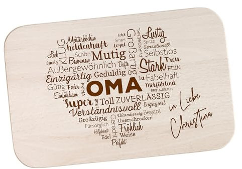 Frühstücksbrett mit Gravur, Wortherz Oma, Personalisiertes Küchenbrett, Geschenke für Oma, Frühstücksbrettchen, Holz Schneidebretter, Holzbrett, Servierbrett