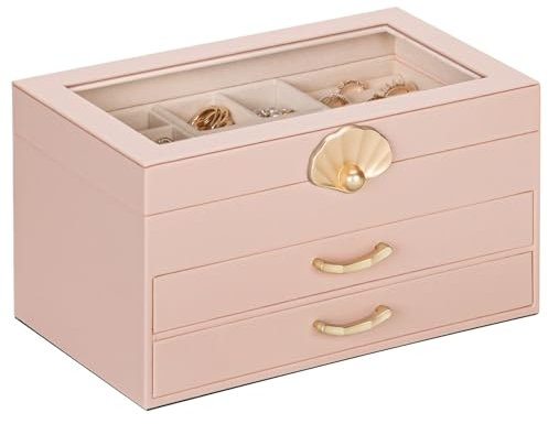 Enthralite Schmuckkästchen mit 2 Schubladen: Organizer für Ohrringe und Halsketten – Geschenk für Mädchen und Frauen (Pfirsichrosa)