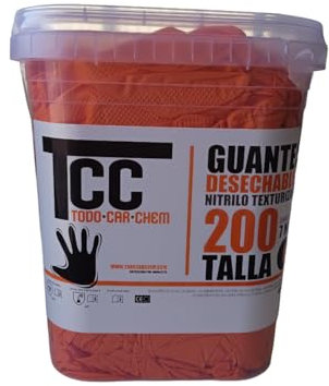 Cubo con 200 guantes de nitrilo texturizado, naranjas TALLA: M - sin polvo, extrafuertes.