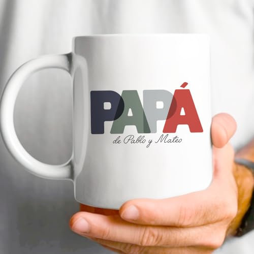 Transparent Gift Taza Personalizada Papá Colores. Regalo Personalizado Día del Padre. Tazas Personalizadas de Cerámica para Desayuno. Regalos Originales para Hombre. Regalos Personalizados para Padres