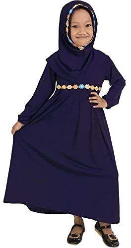 Tsffae Muslimische Mädchen Kleid Kleid Kopfschal 2 Stück Set Islamische Gebetsbekleidung Burqa Khimar Jilbab Long Hijab Abaya Kaftan Arabische Gebet Maxi Kleid Robe Kleid